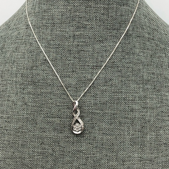 Sterling Silver and Diamond Infinity Ribbon Pendant and Sterling Box chain. - Picture 3 of 5
